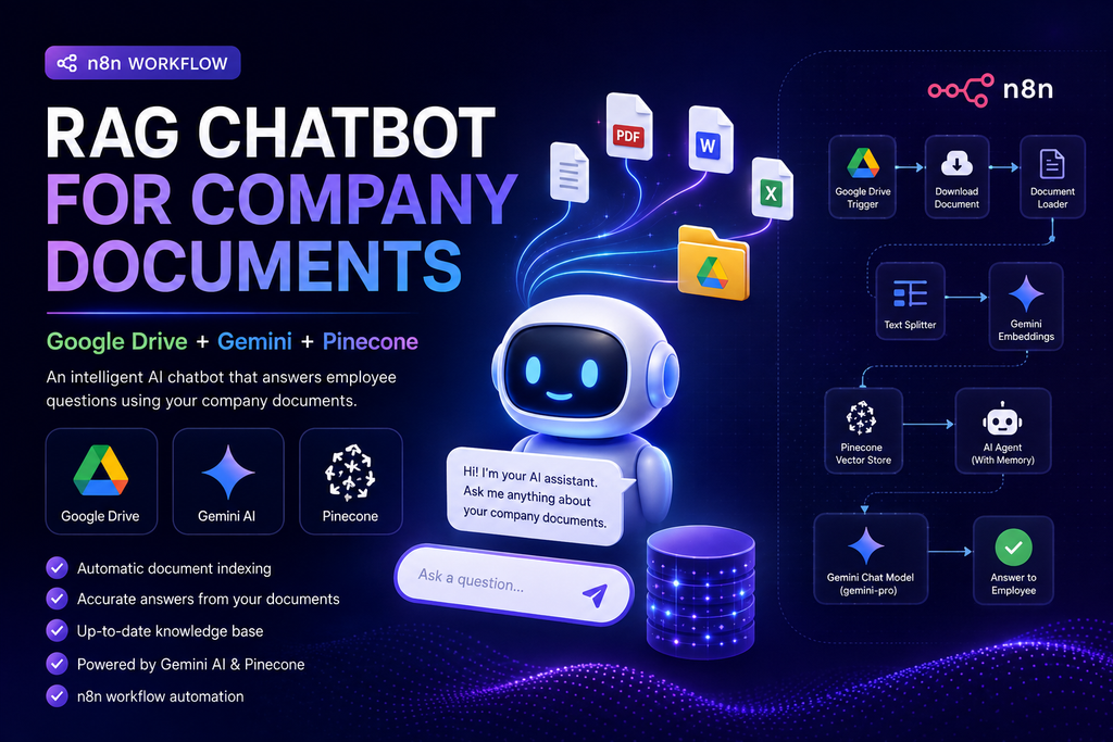 AI RAG Chatbot for Company Documents using Google Drive, Gemini &amp; Pinecone (n8n Workflow)